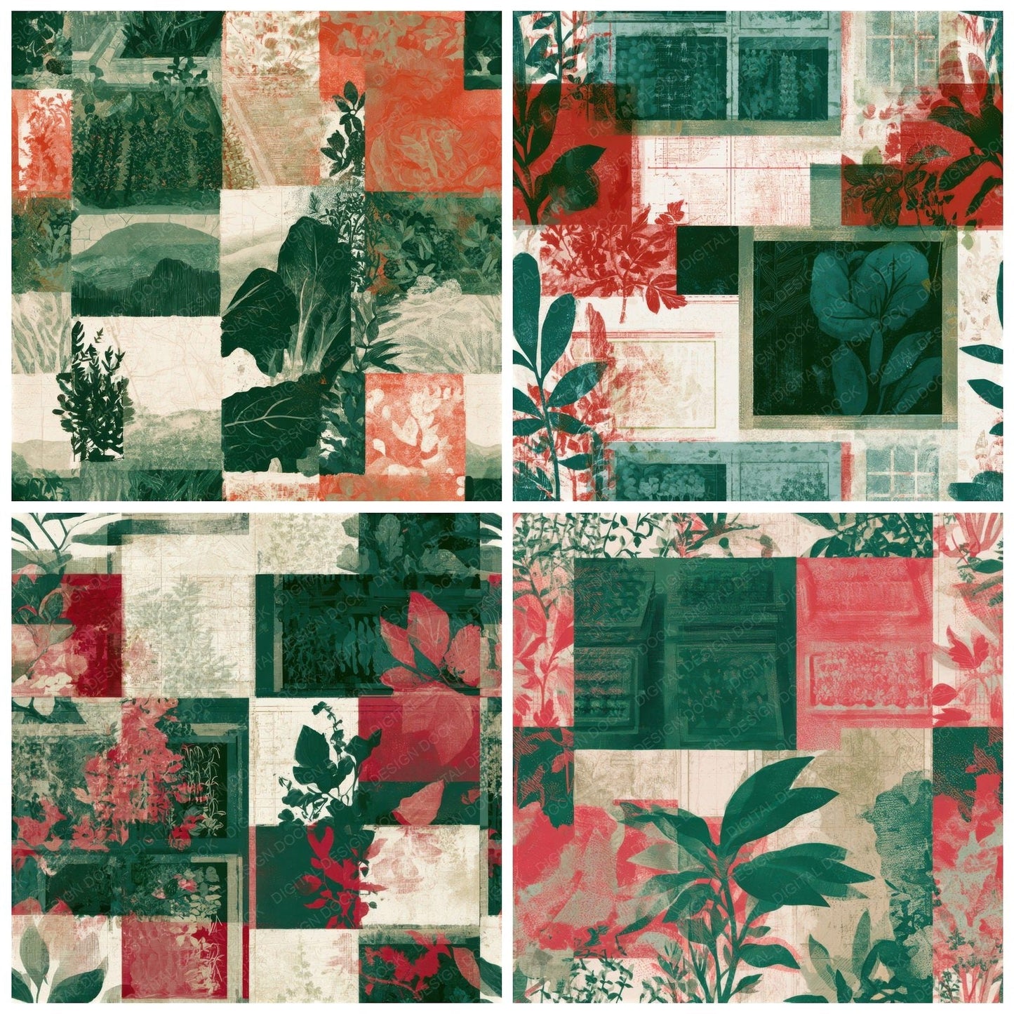 Egg Tempera Kitchen Gardens Emerald Ruby Seamless Digital Paper Pack (DDD013807)