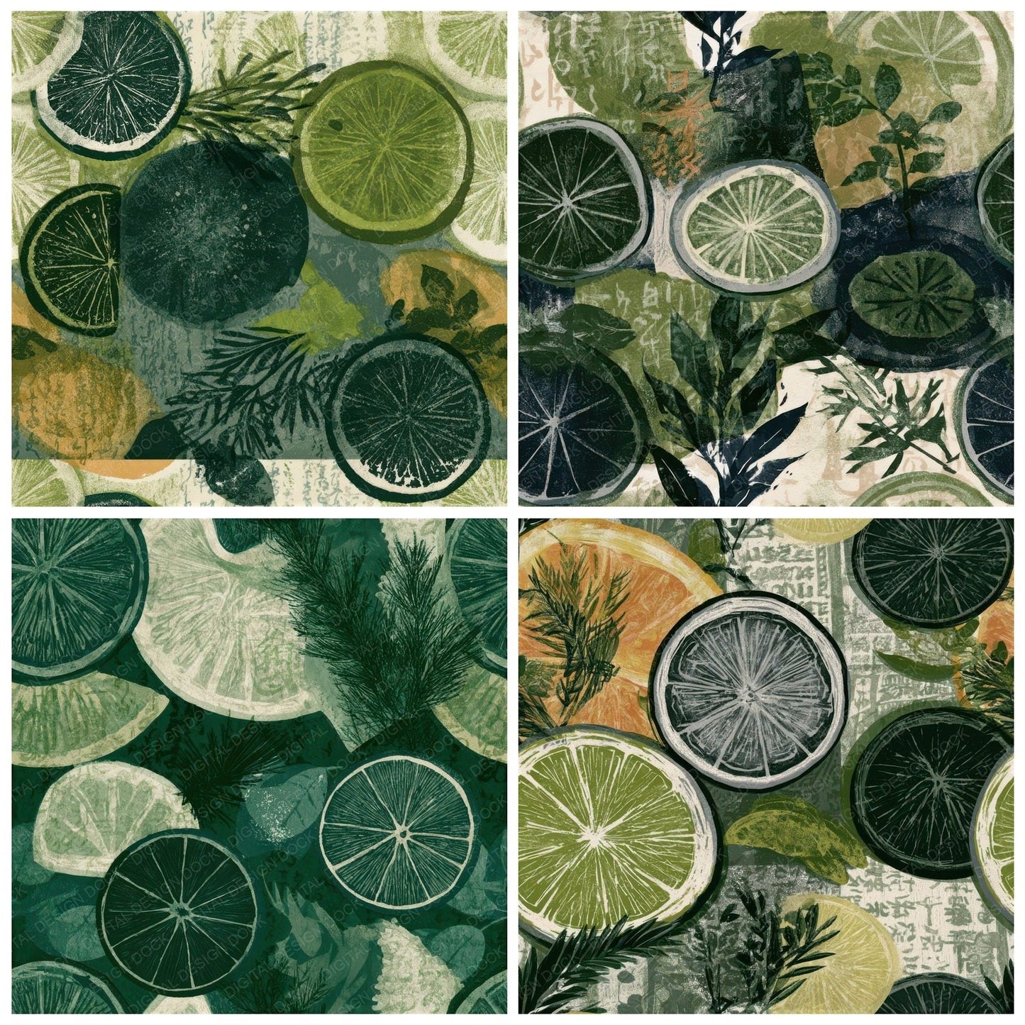 Etching Cocktail Garnish Forest Bone Seamless Digital Paper Pack (DDD013809)