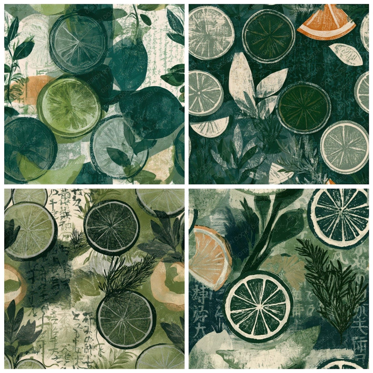 Etching Cocktail Garnish Forest Bone Seamless Digital Paper Pack (DDD013809)