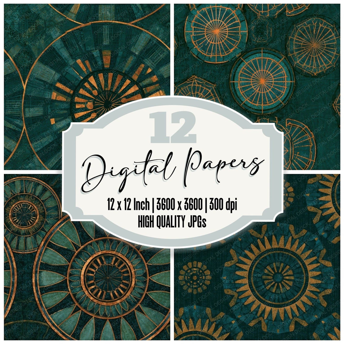 Mandala Jailhouse Jade Copper Seamless Digital Paper Pack (DDD013812)