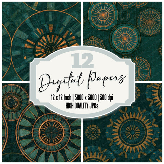 Mandala Jailhouse Jade Copper Seamless Digital Paper Pack (DDD013812)