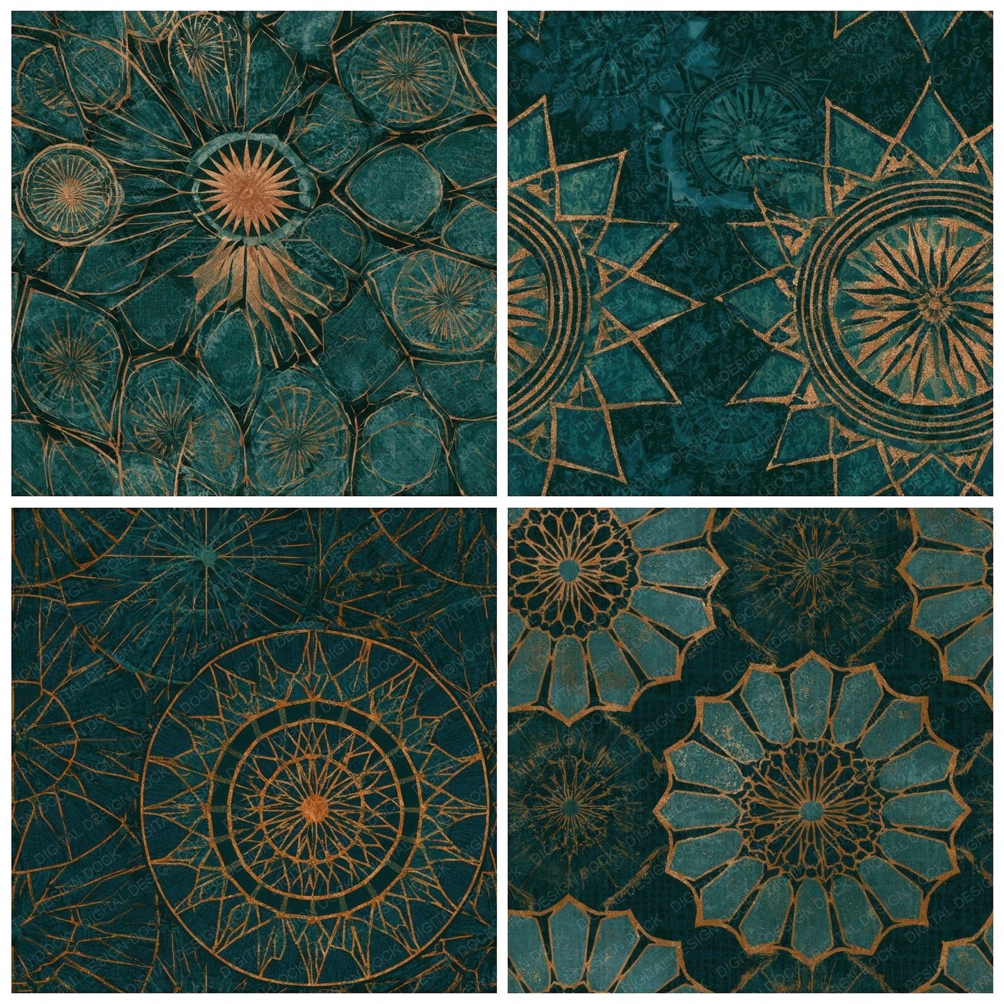 Mandala Jailhouse Jade Copper Seamless Digital Paper Pack (DDD013812)