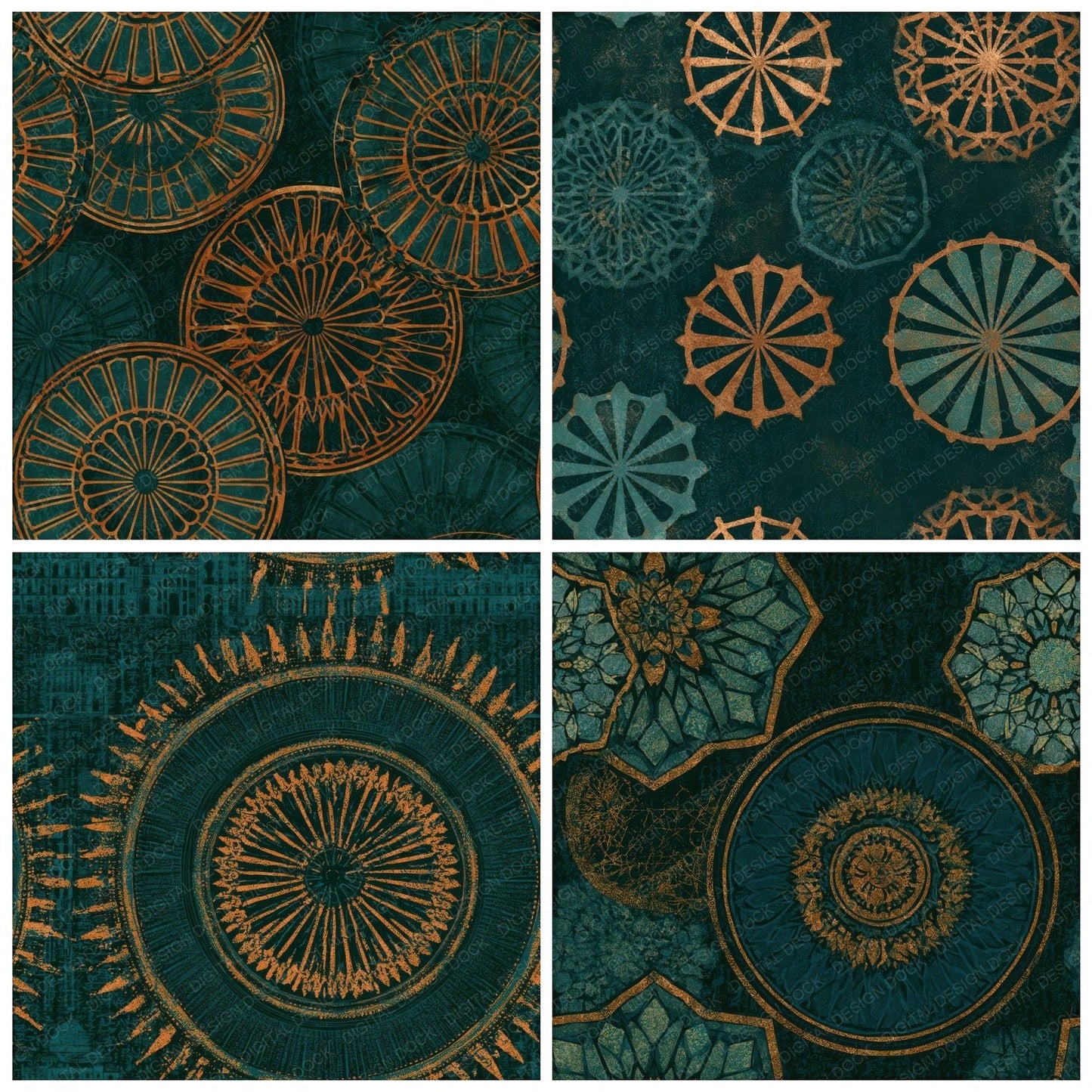 Mandala Jailhouse Jade Copper Seamless Digital Paper Pack (DDD013812)