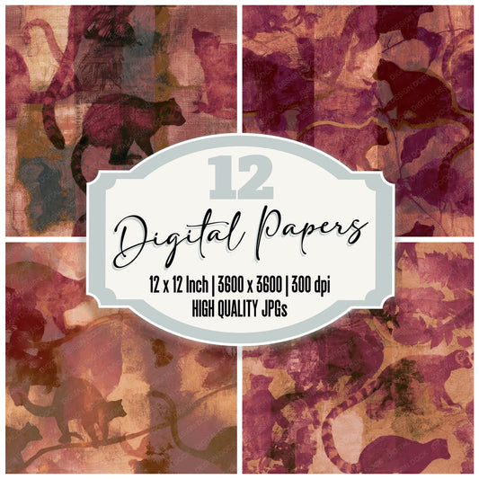 Maximalist Lemur Wine Rose Seamless Digital Paper Pack (DDD013813)