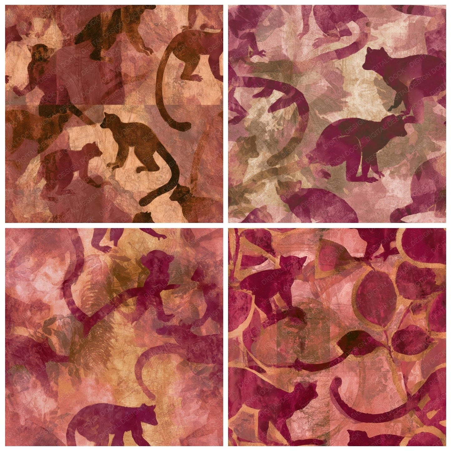 Maximalist Lemur Wine Rose Seamless Digital Paper Pack (DDD013813)