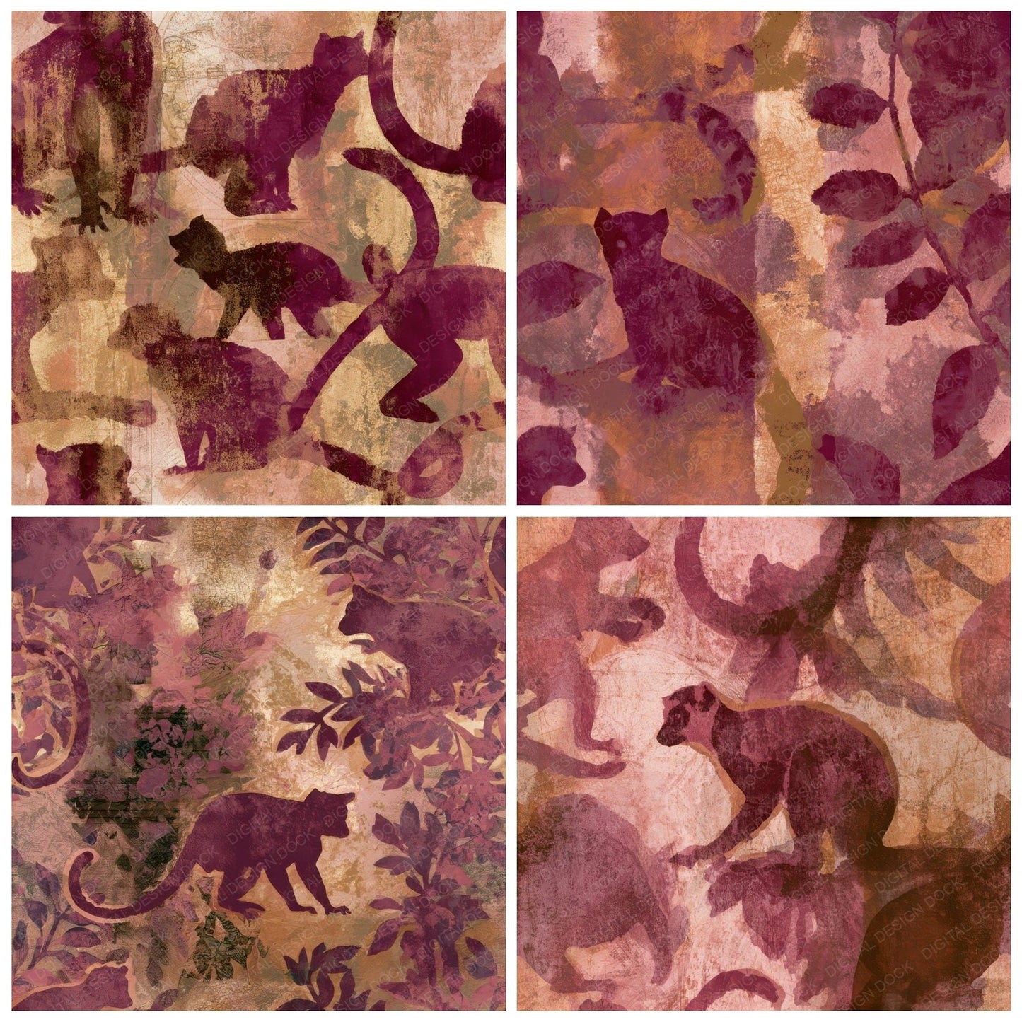 Maximalist Lemur Wine Rose Seamless Digital Paper Pack (DDD013813)