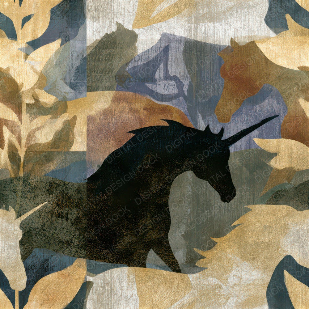 Mezzotint Unicorns Bone Taupe Seamless Digital Paper Pack (DDD013815)