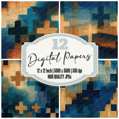 Pyrography Cross Navy Bone Seamless Digital Paper Pack (DDD013817)