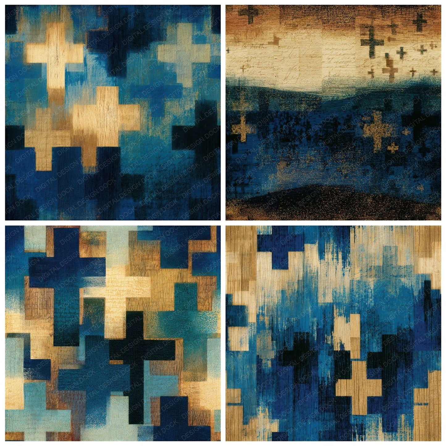 Pyrography Cross Navy Bone Seamless Digital Paper Pack (DDD013817)