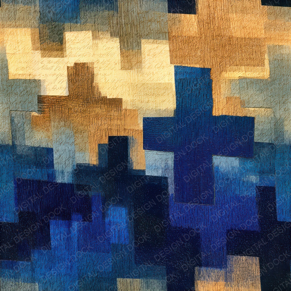 Pyrography Cross Navy Bone Seamless Digital Paper Pack (DDD013817)