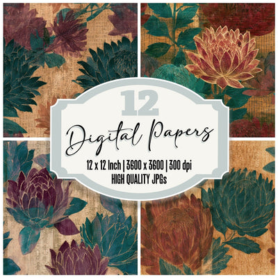 Pyrography Protea Malachite Burgundy Seamless Digital Paper Pack (DDD013818)