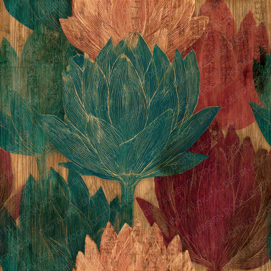Pyrography Protea Malachite Burgundy Seamless Digital Paper Pack (DDD013818)