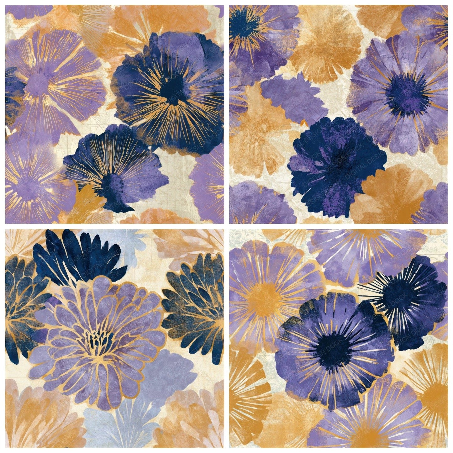Sparse Anemone Lavender Butter Seamless Digital Paper Pack (DDD013819)