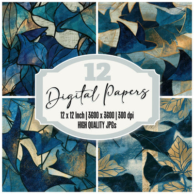 Stained Glass Devil Rays Linen Slate Seamless Digital Paper Pack (DDD013820)