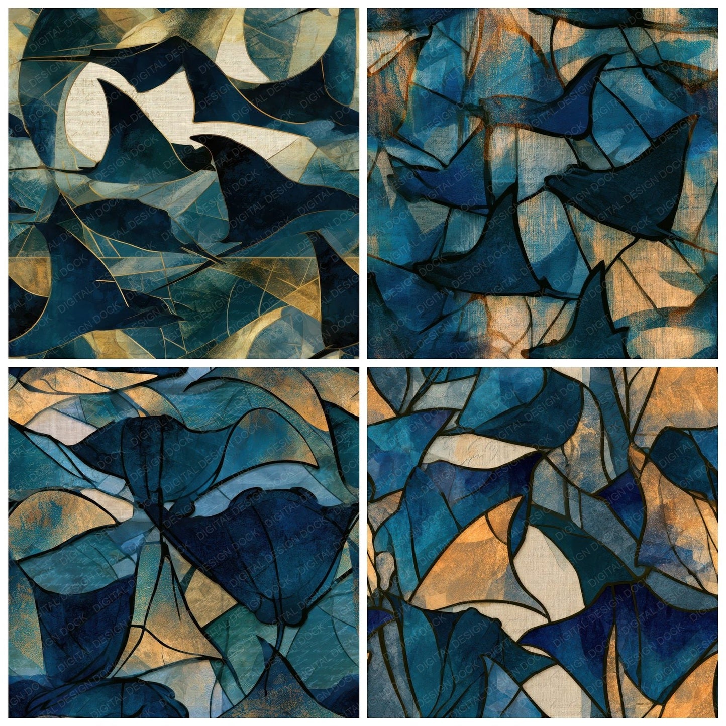 Stained Glass Devil Rays Linen Slate Seamless Digital Paper Pack (DDD013820)