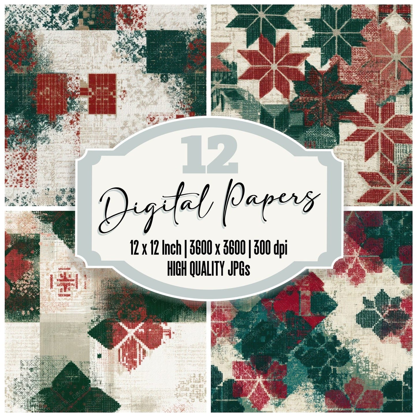 Tapestry Sashiko Emerald Ruby Seamless Digital Paper Pack (DDD013822)