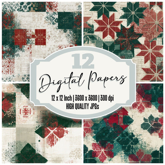Tapestry Sashiko Emerald Ruby Seamless Digital Paper Pack (DDD013822)