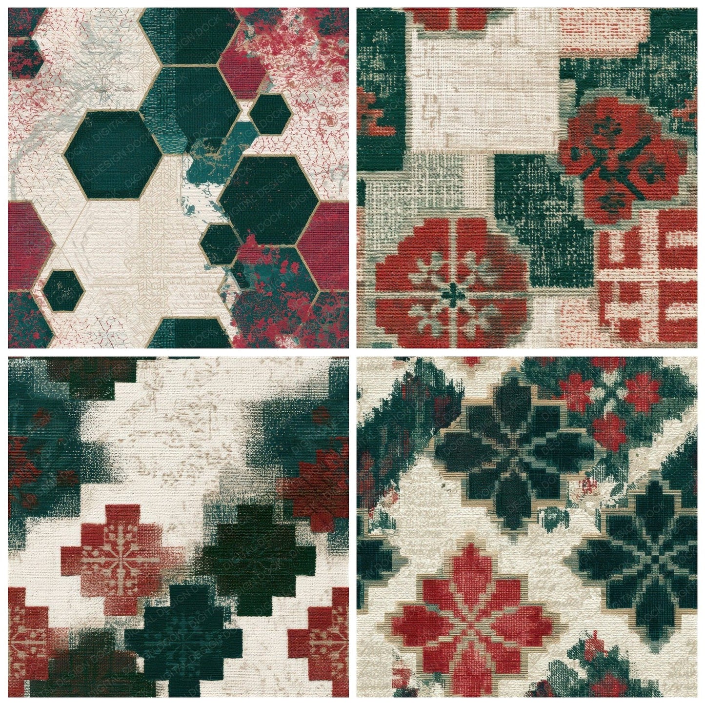 Tapestry Sashiko Emerald Ruby Seamless Digital Paper Pack (DDD013822)
