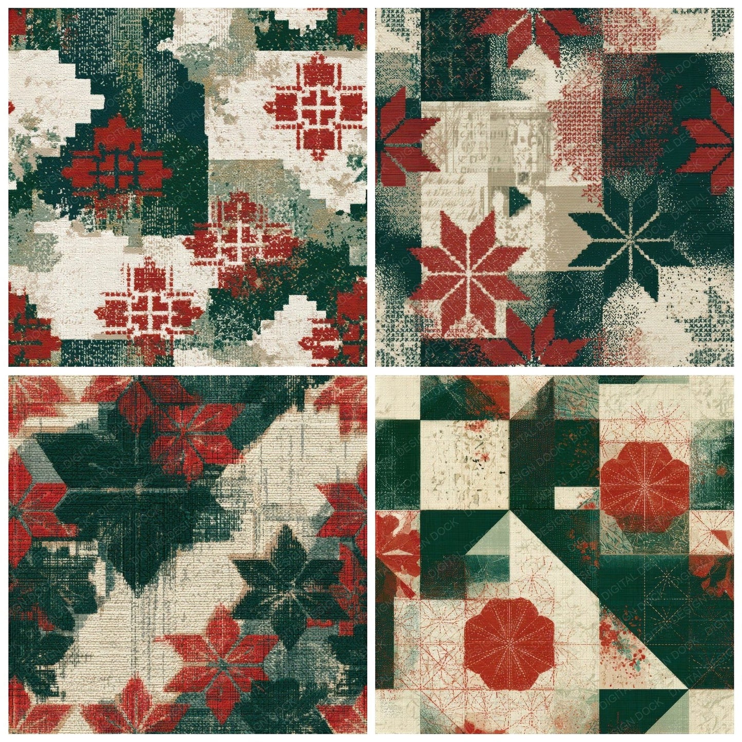 Tapestry Sashiko Emerald Ruby Seamless Digital Paper Pack (DDD013822)