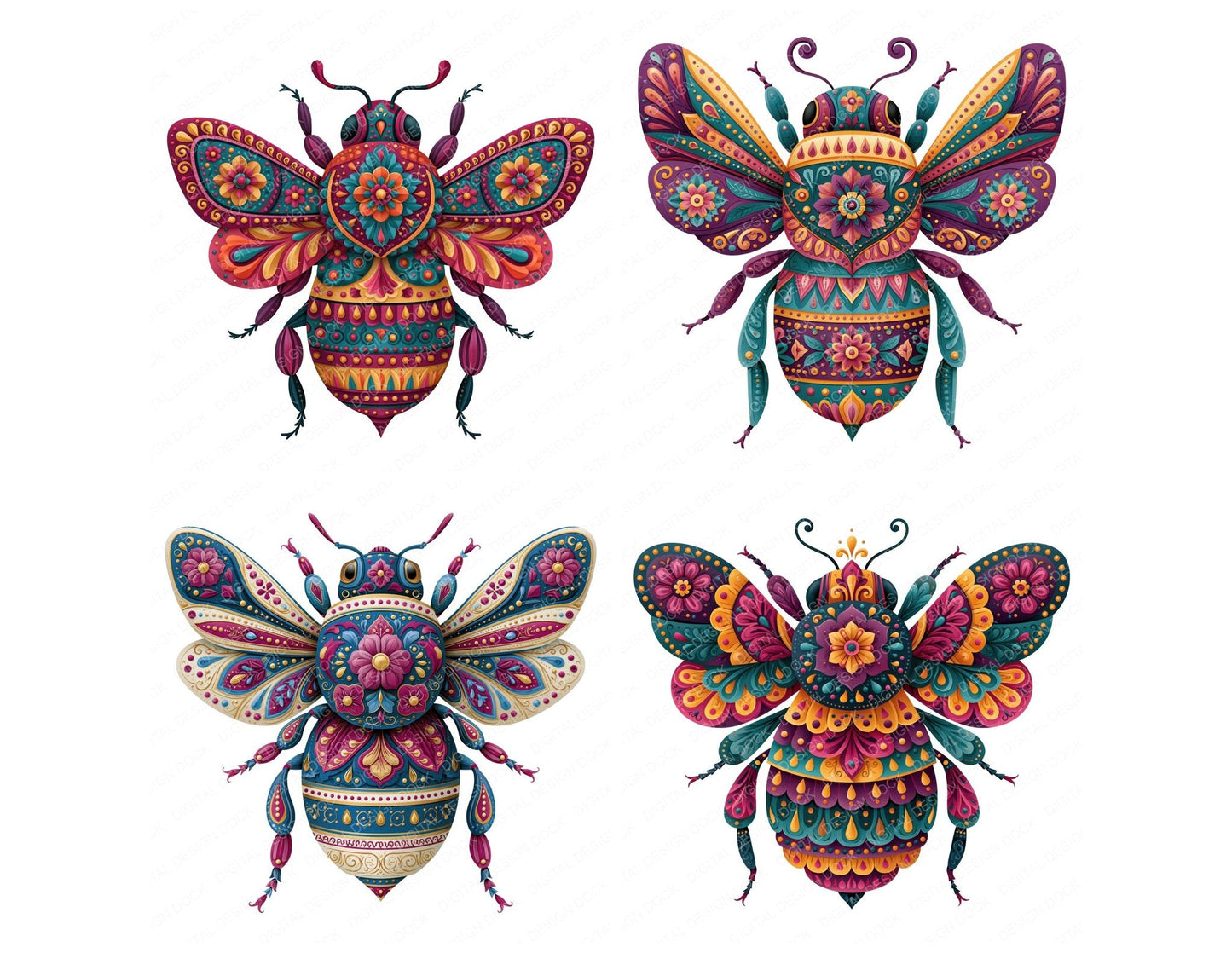 Folk Art Bee Clipart Set (DDD013826)