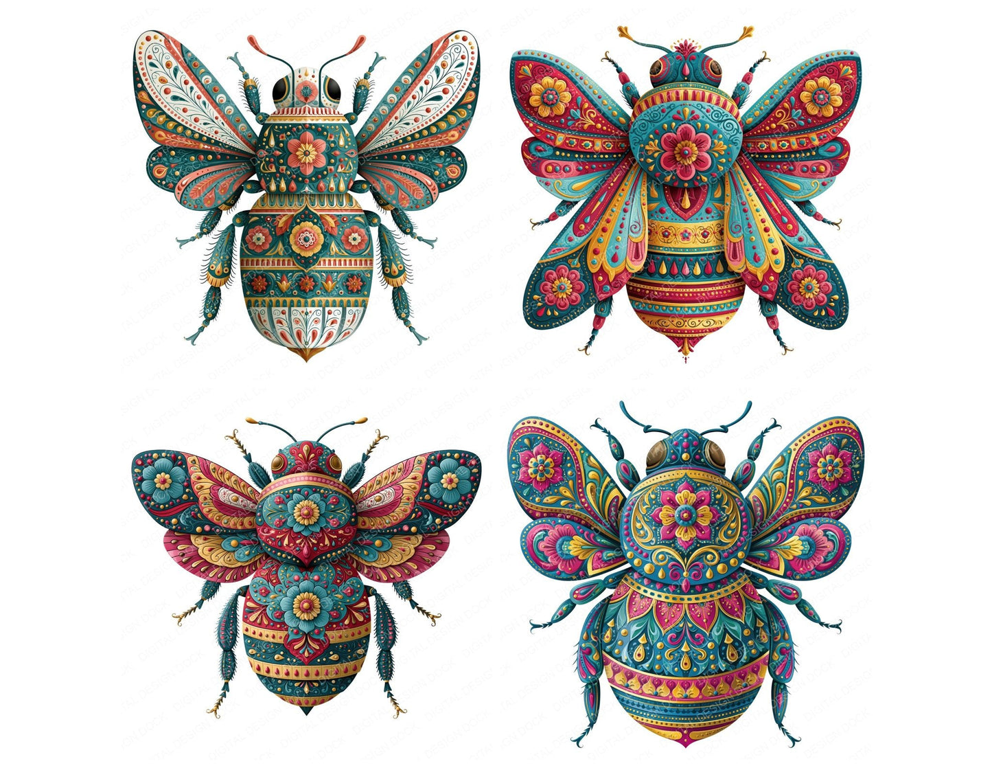 Folk Art Bee Clipart Set (DDD013826)