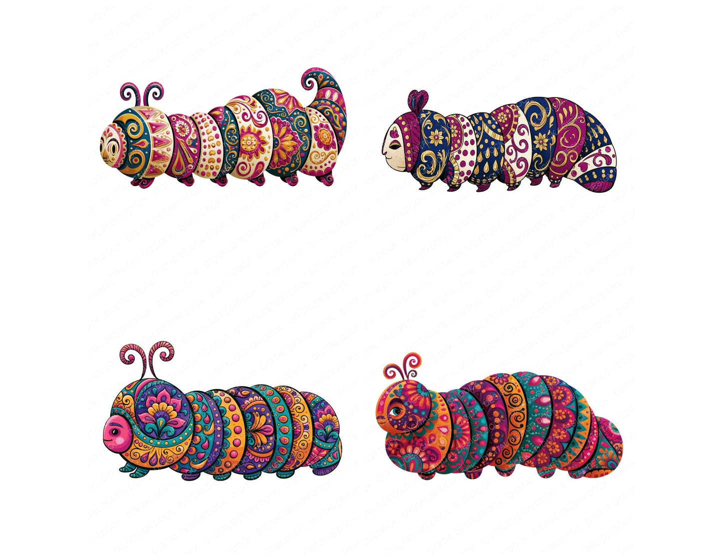 Folk Art Caterpillar Clipart Set (DDD013829)