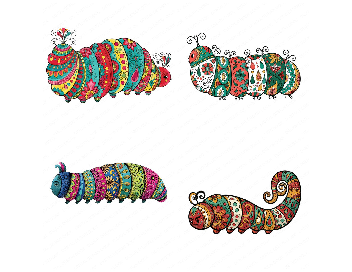 Folk Art Caterpillar Clipart Set (DDD013829)