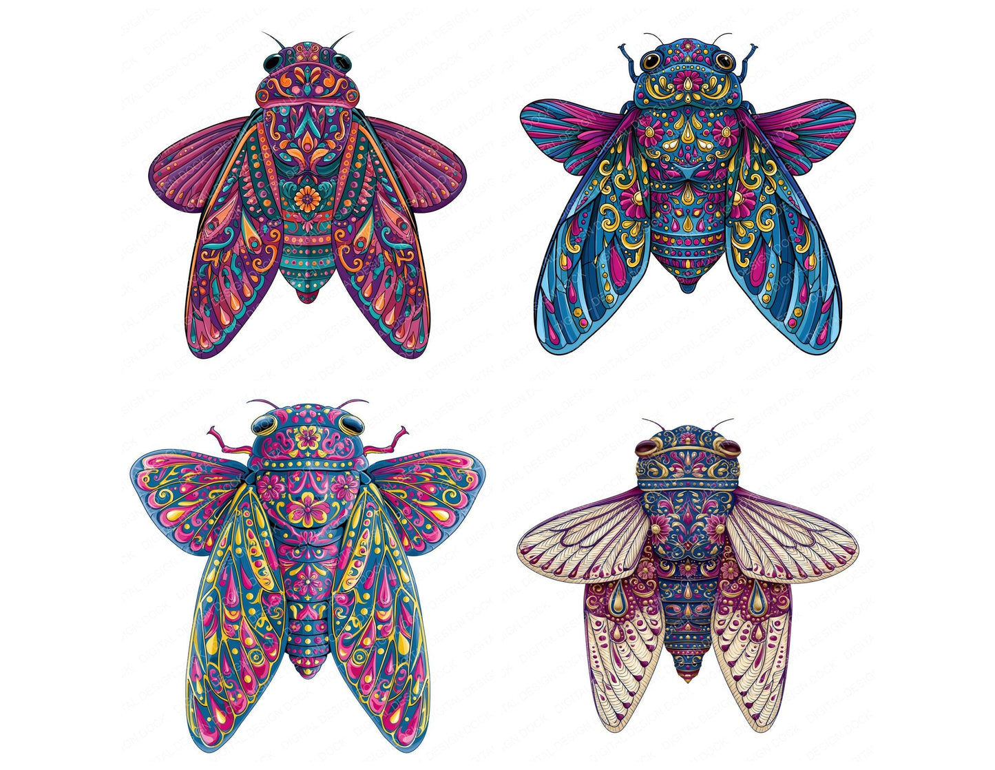 Folk Art Cicada Clipart Set (DDD013830)