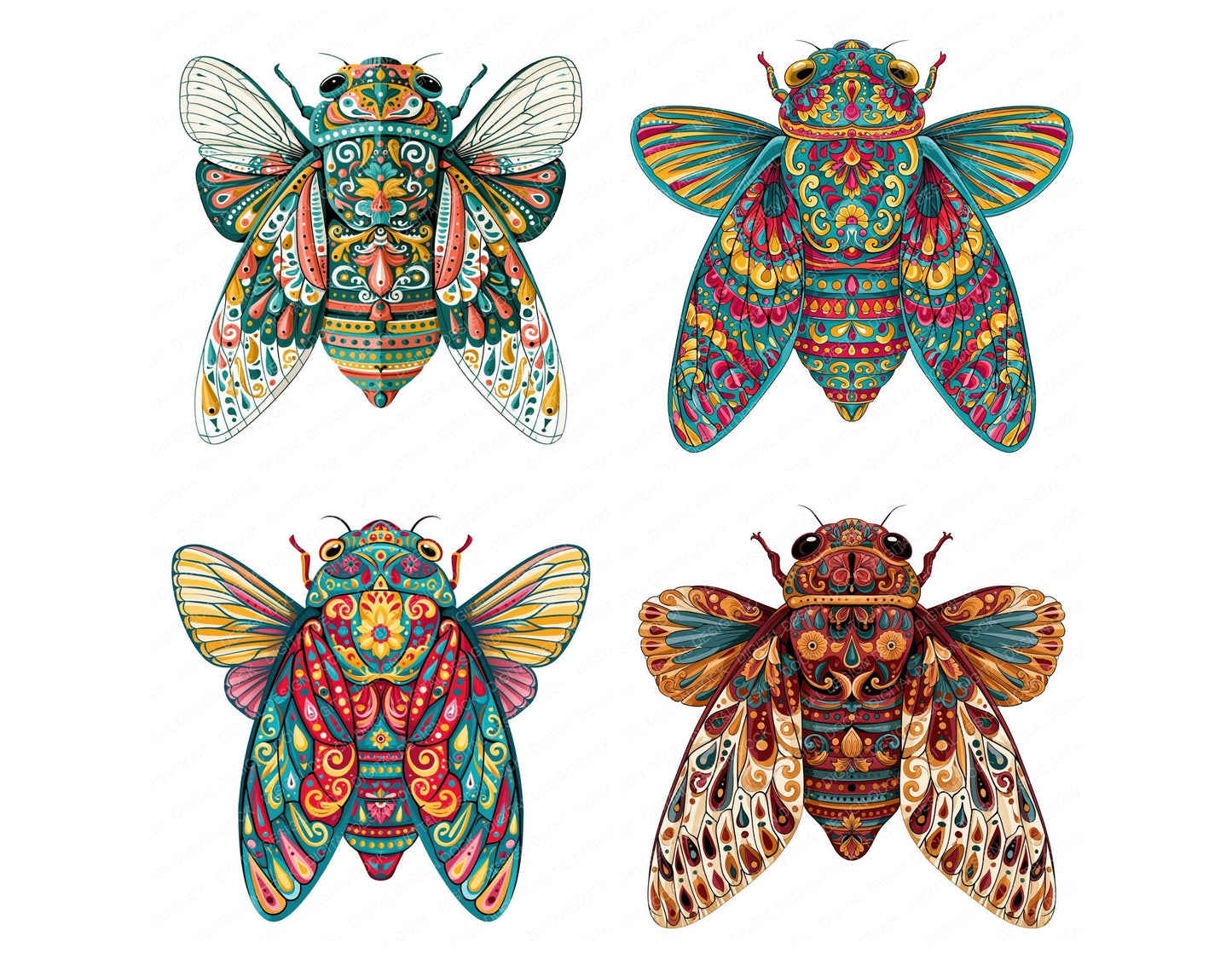 Folk Art Cicada Clipart Set (DDD013830)