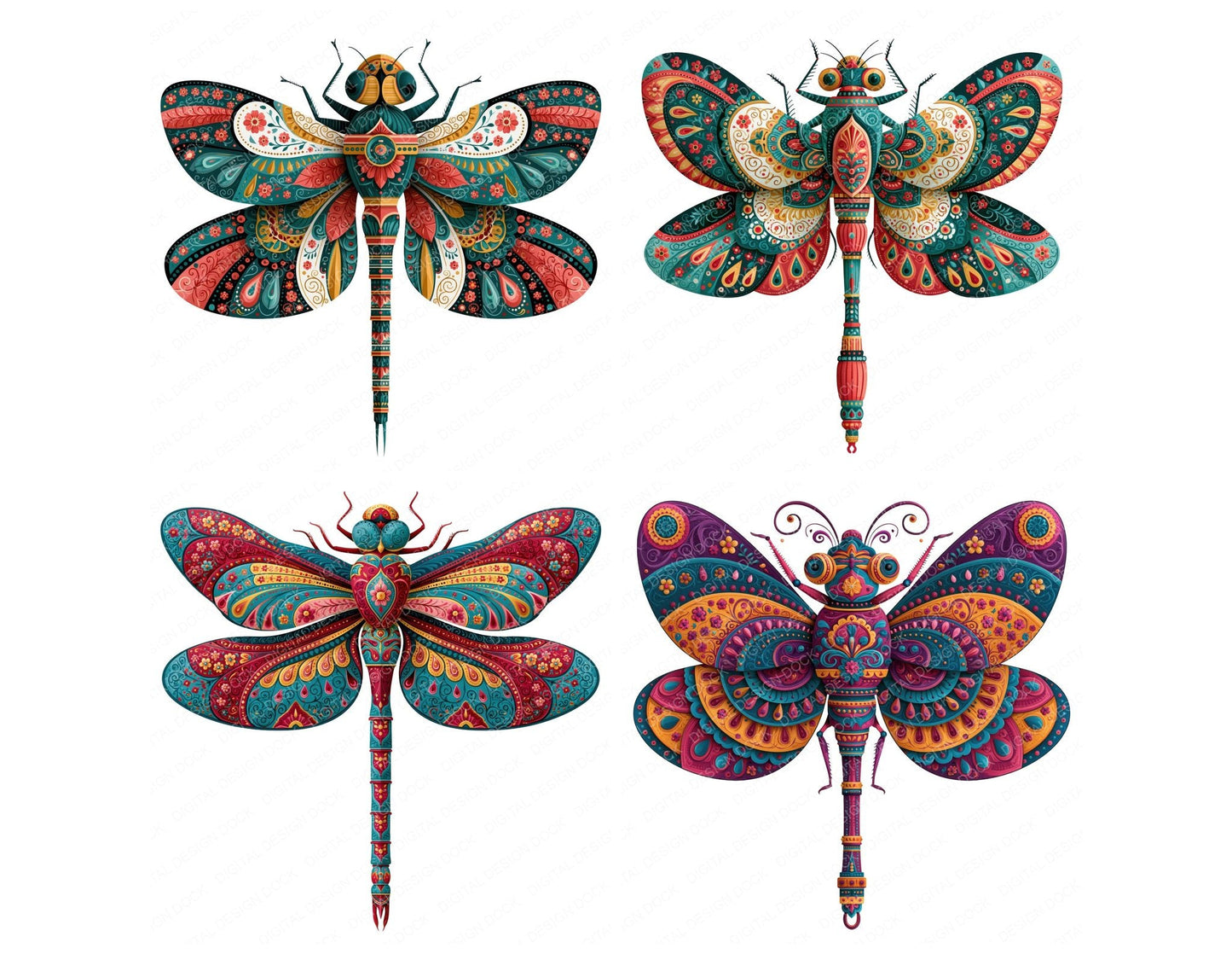 Folk Art Dragonfly Clipart Set (DDD013831)