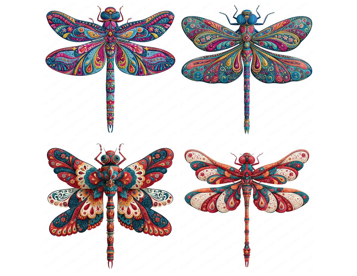 Folk Art Dragonfly Clipart Set (DDD013831)