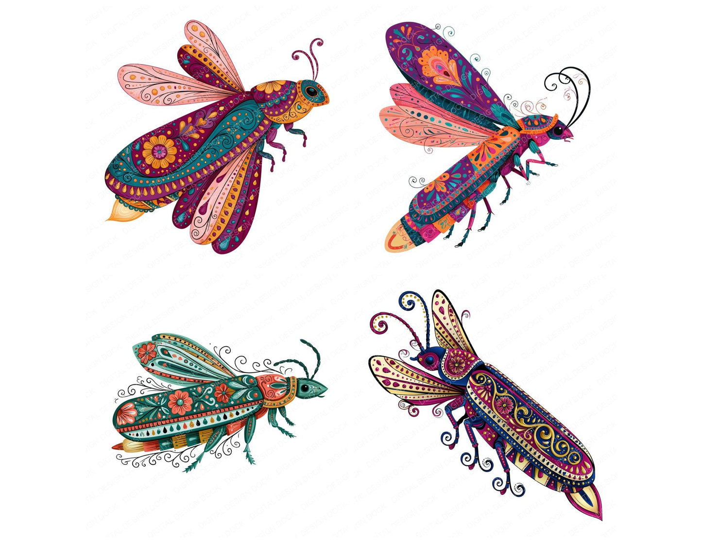Folk Art Firefly Clipart Set (DDD013832)