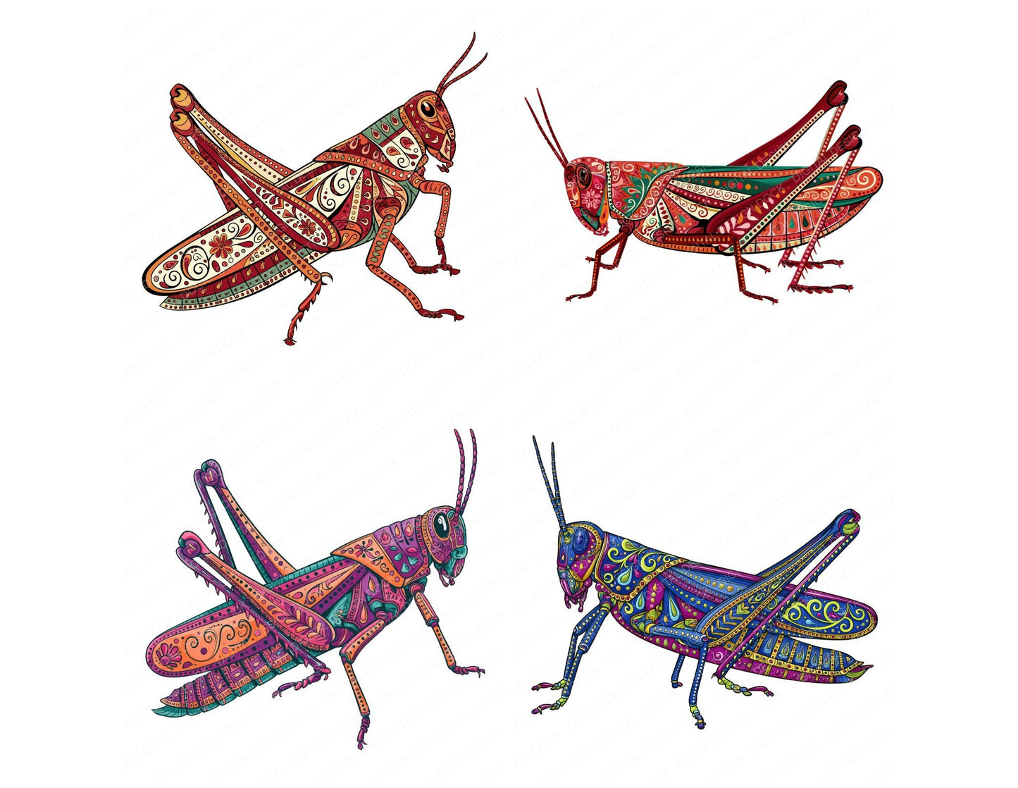 Folk Art Grasshopper Clipart Set (DDD013833)