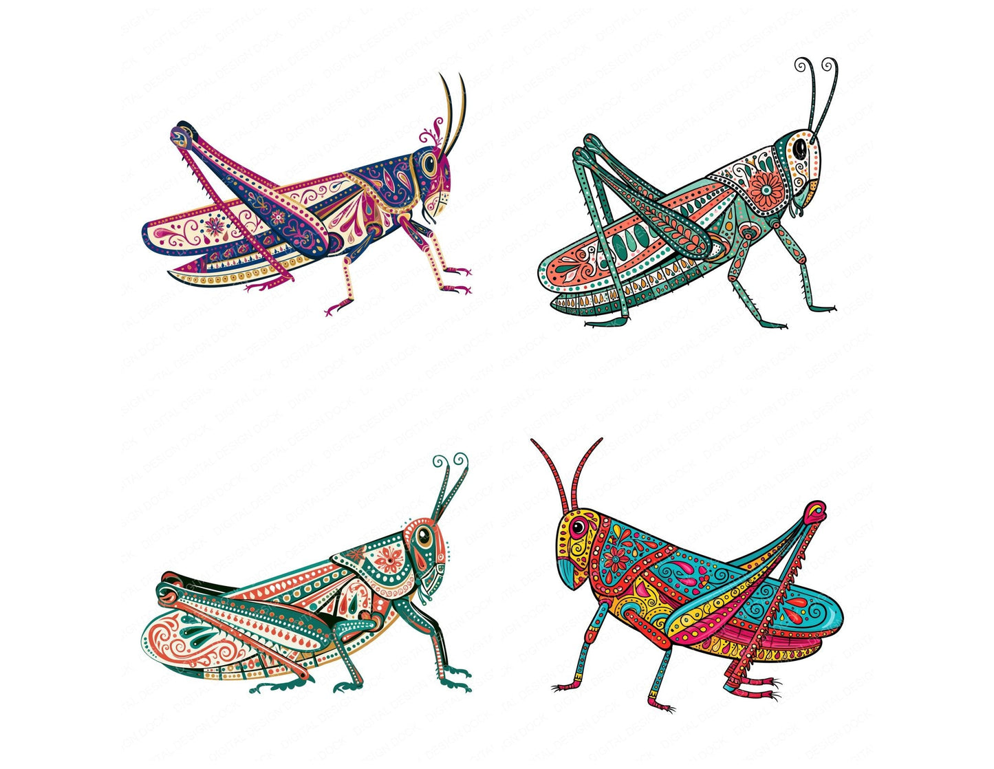 Folk Art Grasshopper Clipart Set (DDD013833)