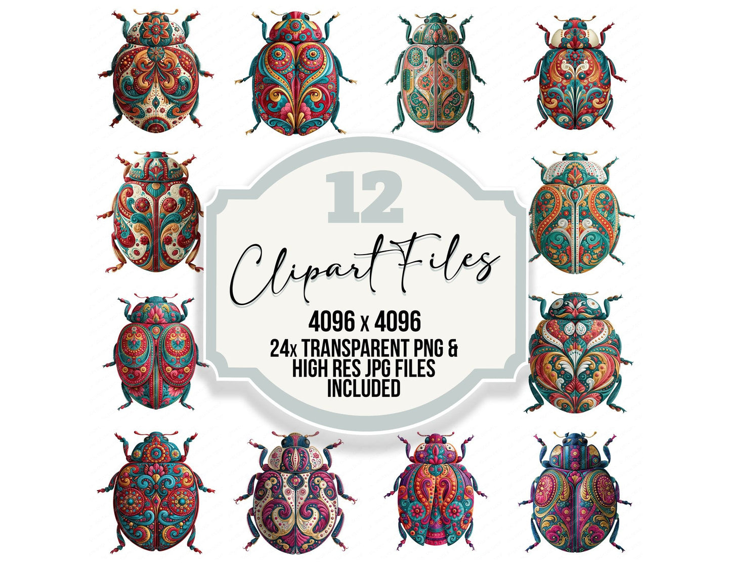 Folk Art Ladybird Clipart Set (DDD013834)