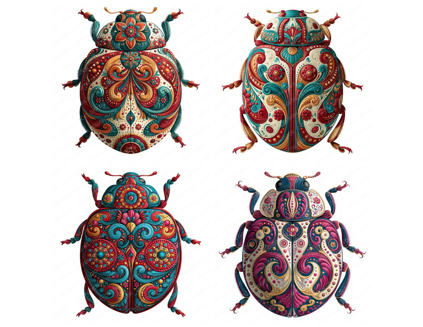 Folk Art Ladybird Clipart Set (DDD013834)