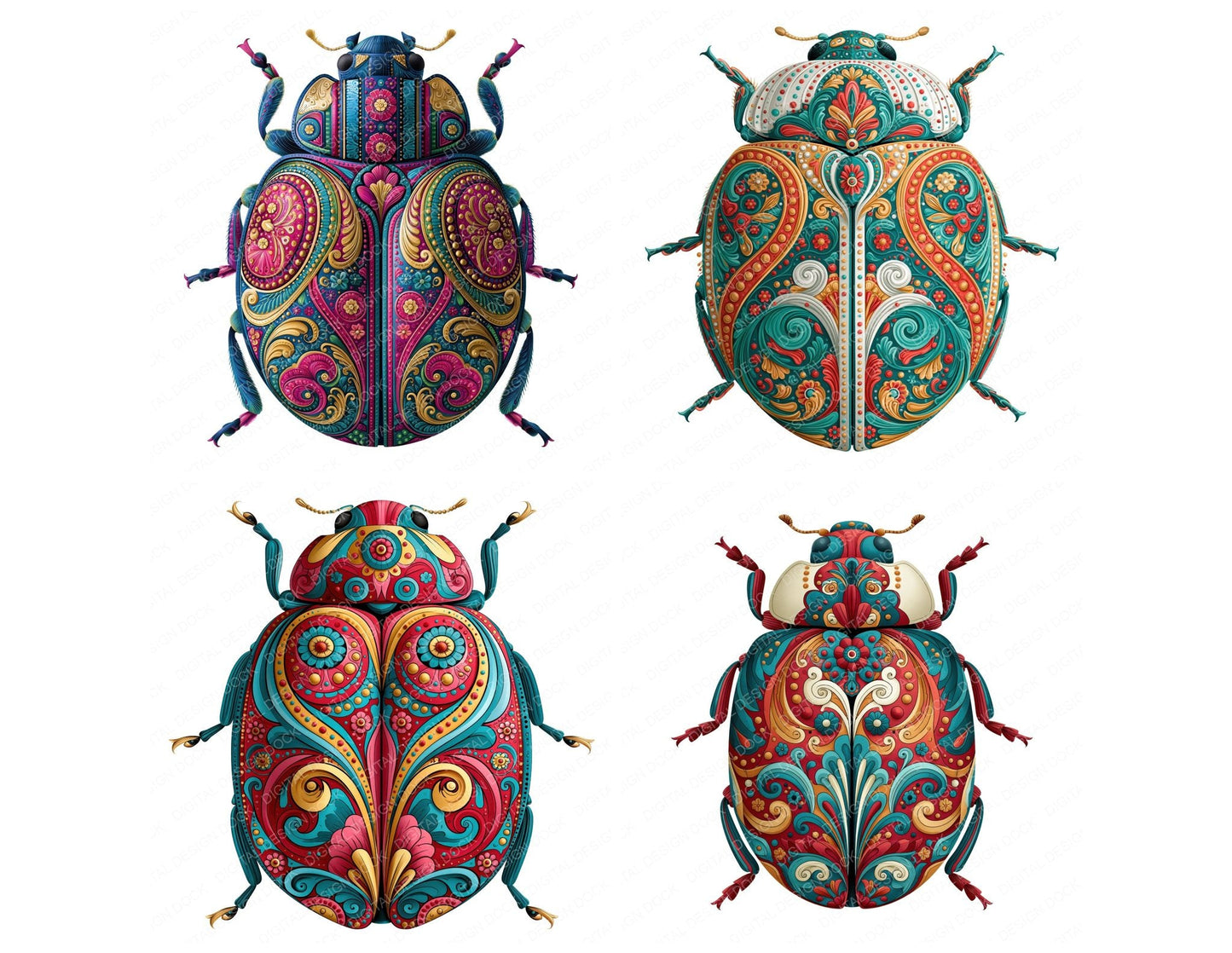 Folk Art Ladybird Clipart Set (DDD013834)
