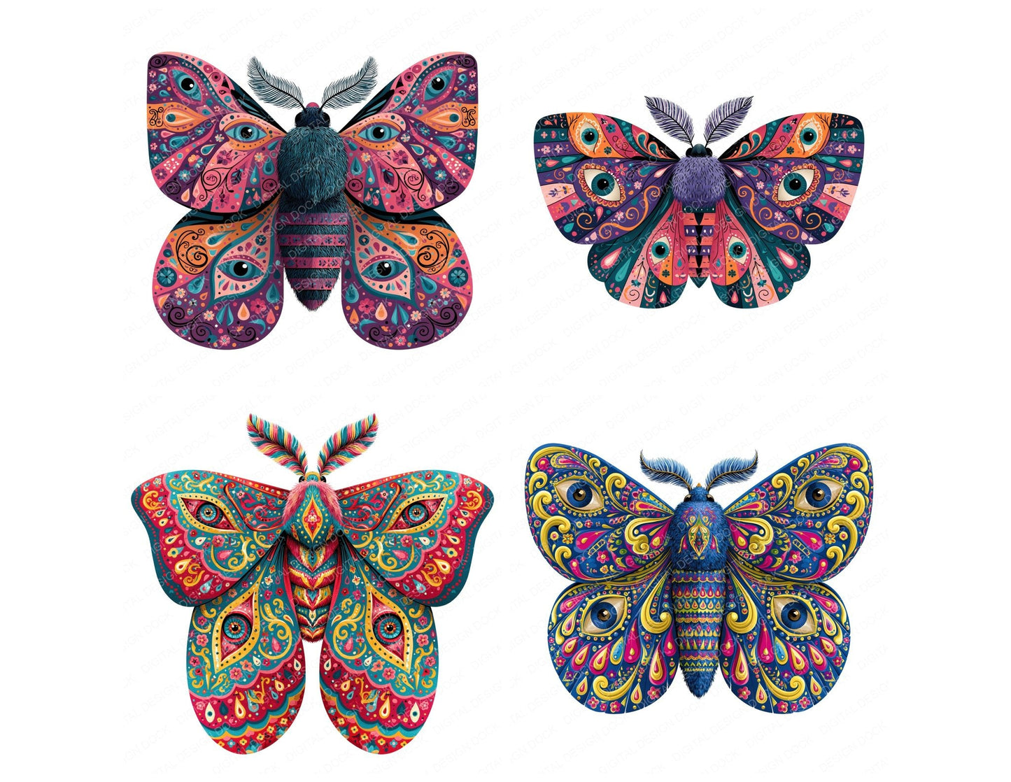 Folk Art Moth Clipart Set (DDD013835)