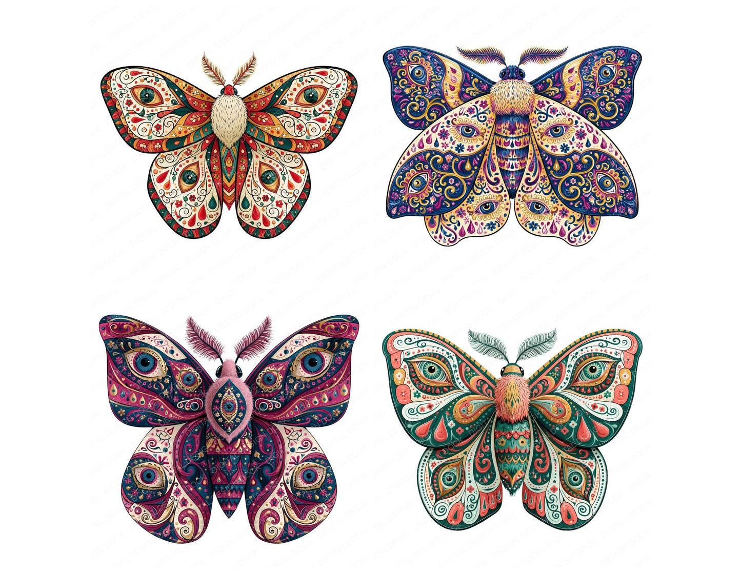 Folk Art Moth Clipart Set (DDD013835)