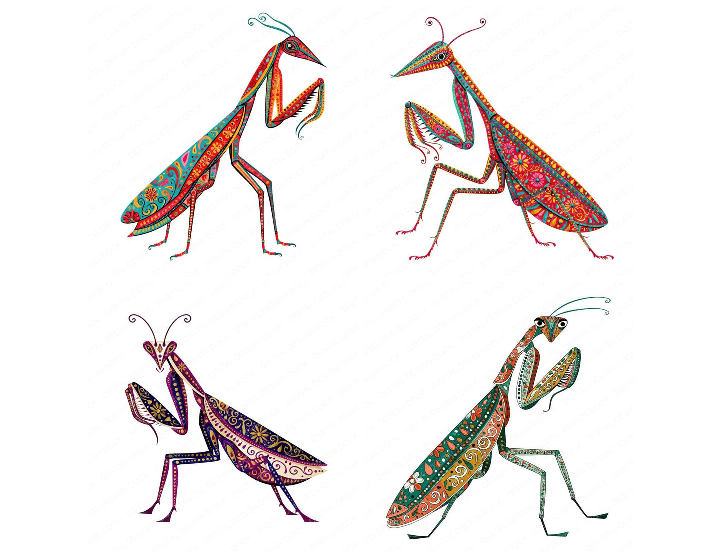 Folk Art Praying Mantis Clipart Set (DDD013836)