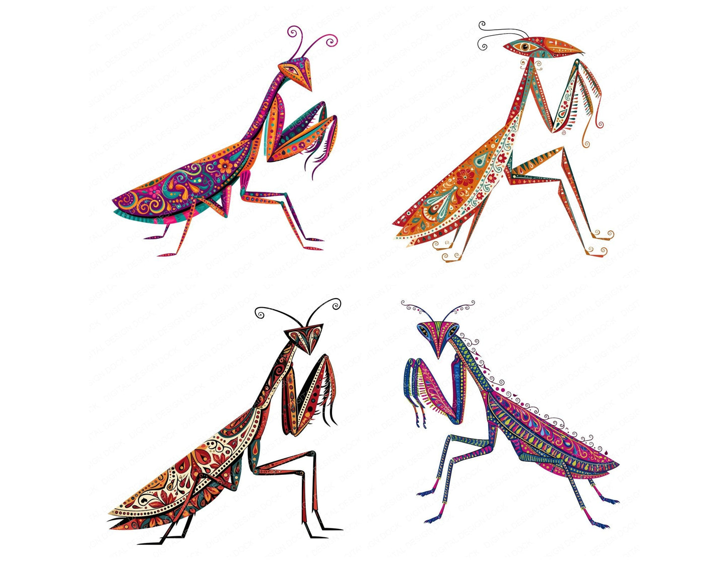 Folk Art Praying Mantis Clipart Set (DDD013836)