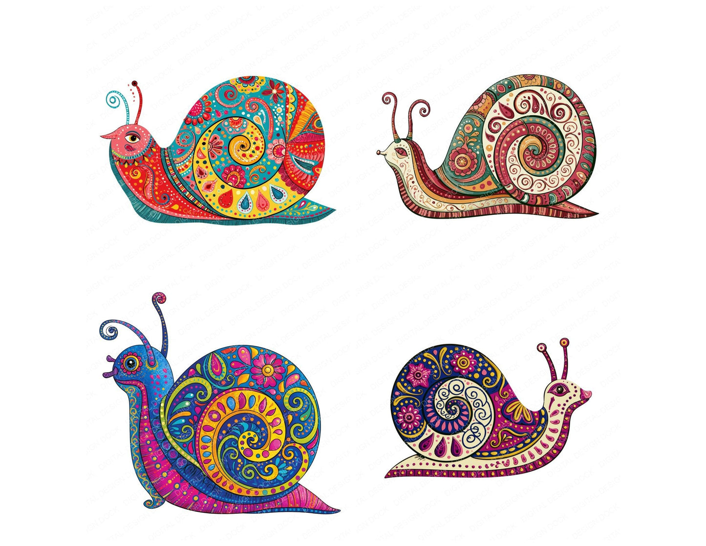 Folk Art Snail Clipart Set (DDD013838)