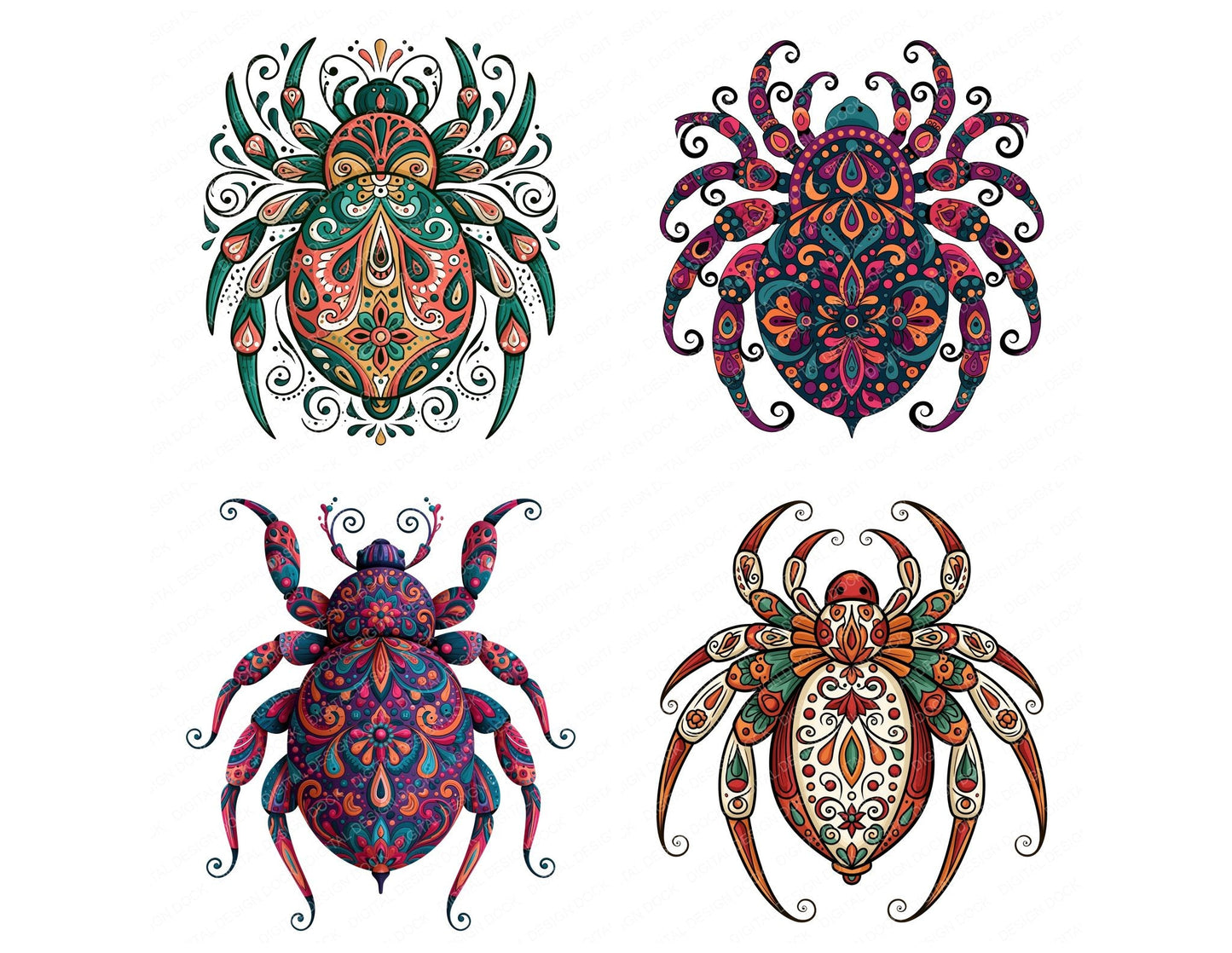 Folk Art Spider Clipart Set (DDD013839)