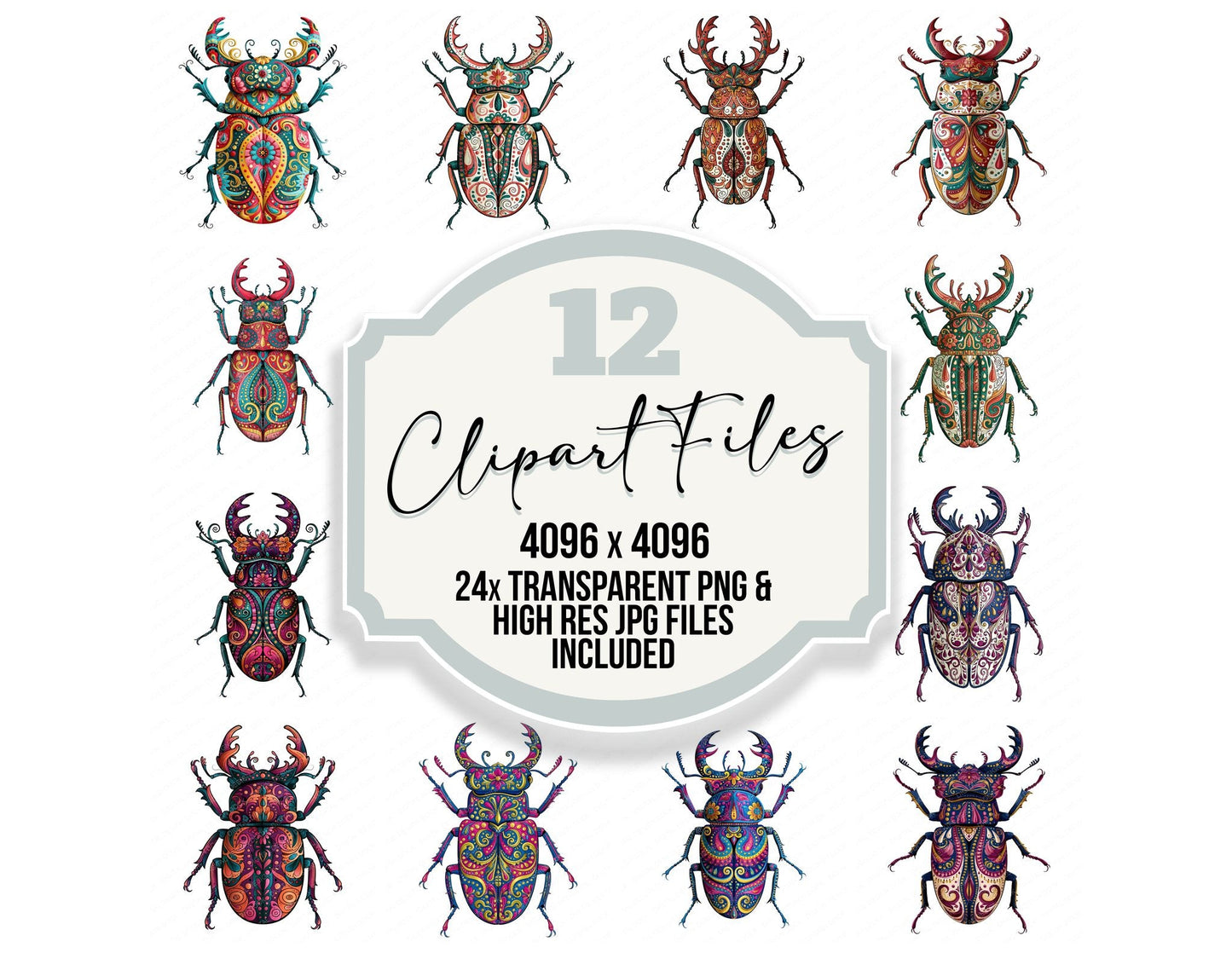 Folk Art Stag Beetle Clipart Set (DDD013840)