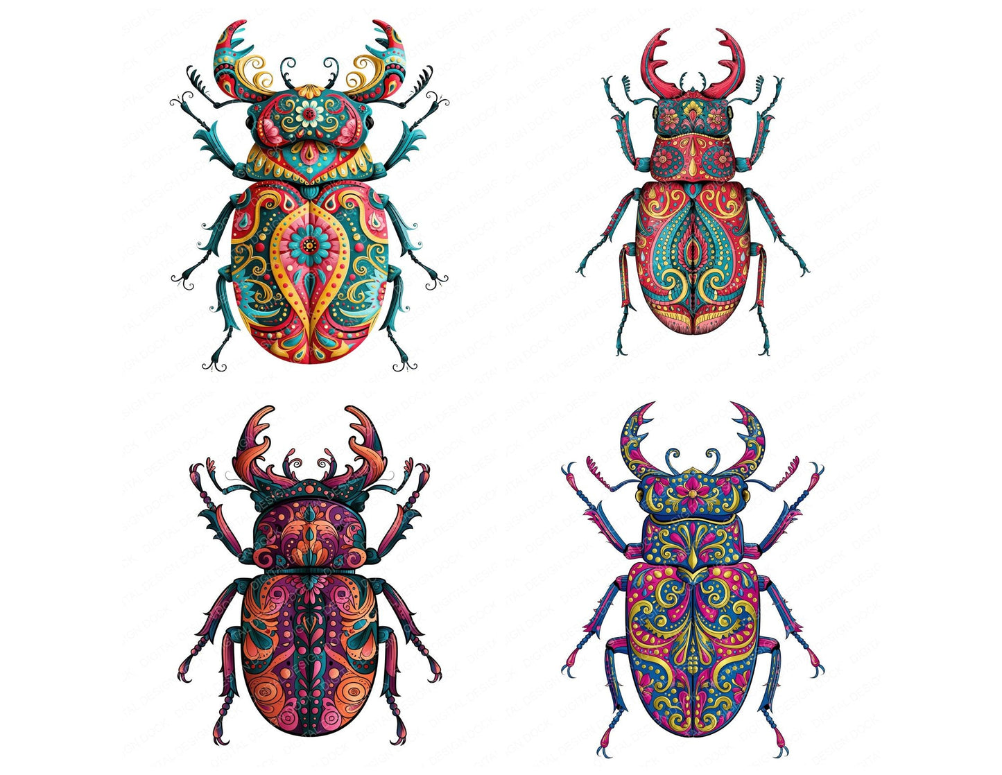 Folk Art Stag Beetle Clipart Set (DDD013840)