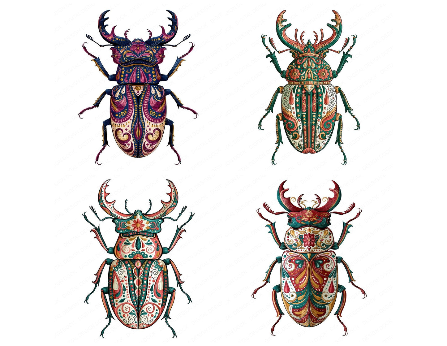 Folk Art Stag Beetle Clipart Set (DDD013840)