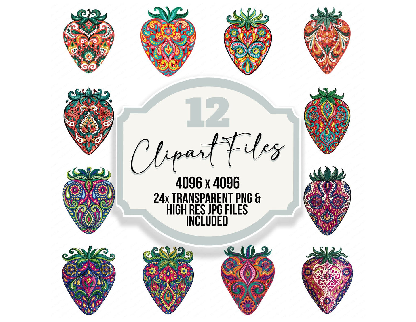 Folk Art Strawberry Clipart Set (DDD013841)