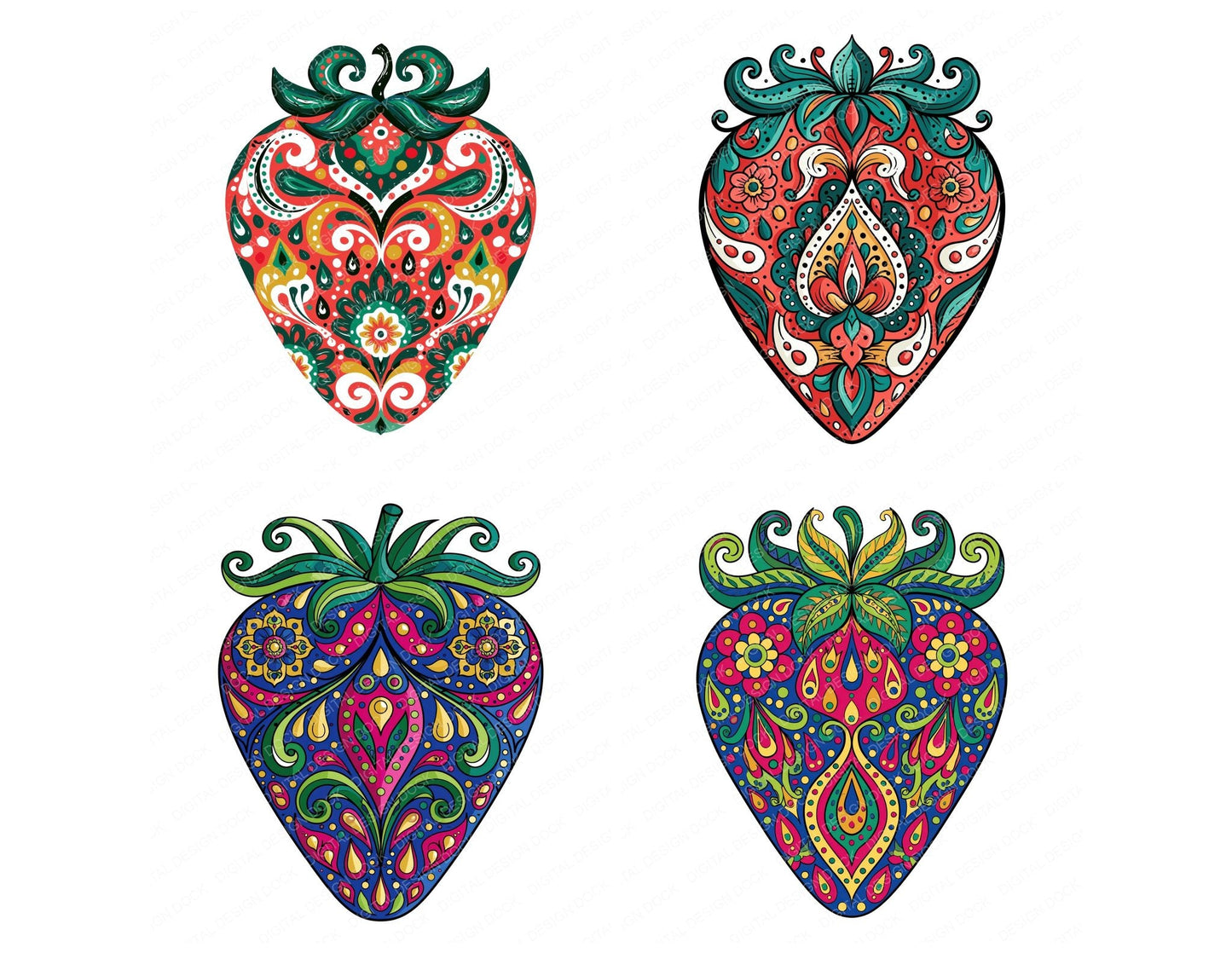 Folk Art Strawberry Clipart Set (DDD013841)