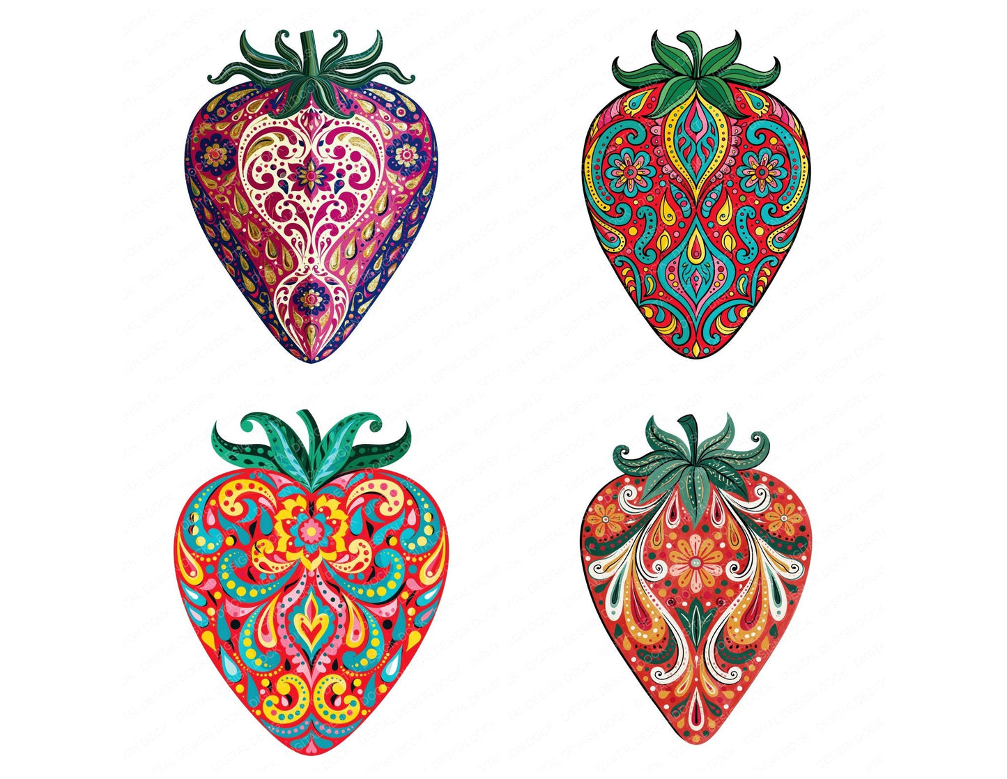 Folk Art Strawberry Clipart Set (DDD013841)