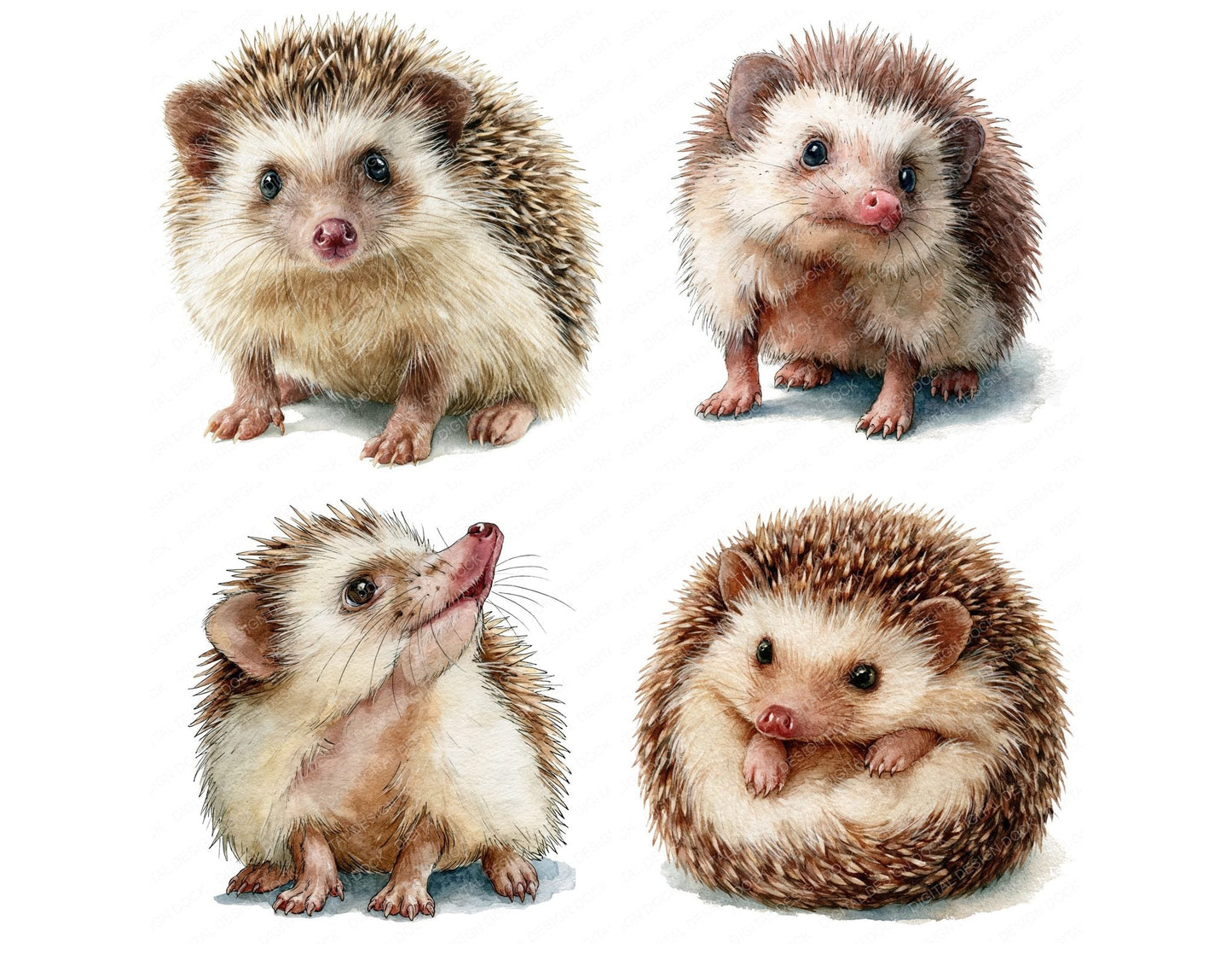 Realistic Baby Hedgehog Hoglet Clipart Set (DDD013843)